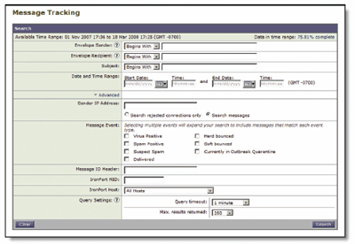 IronPort Advanced message tracking